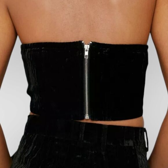 🌼4/$30 Boohoo Black Crushed Velvet Crop Top Bustier - Picture 9 of 9